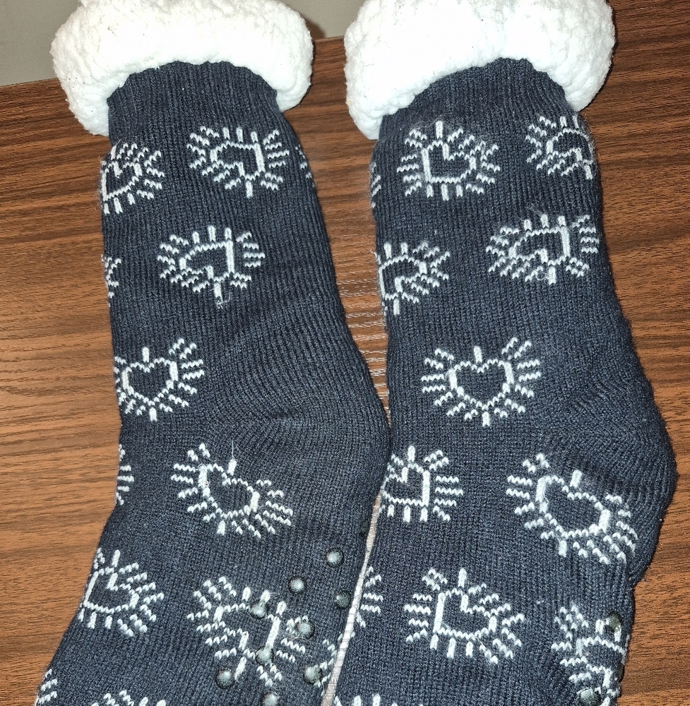 Cozy Navy and White Slipper Socks